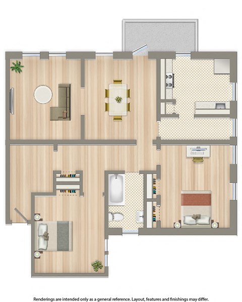 two bedroom floor plan at the cortland apartments in washington dc